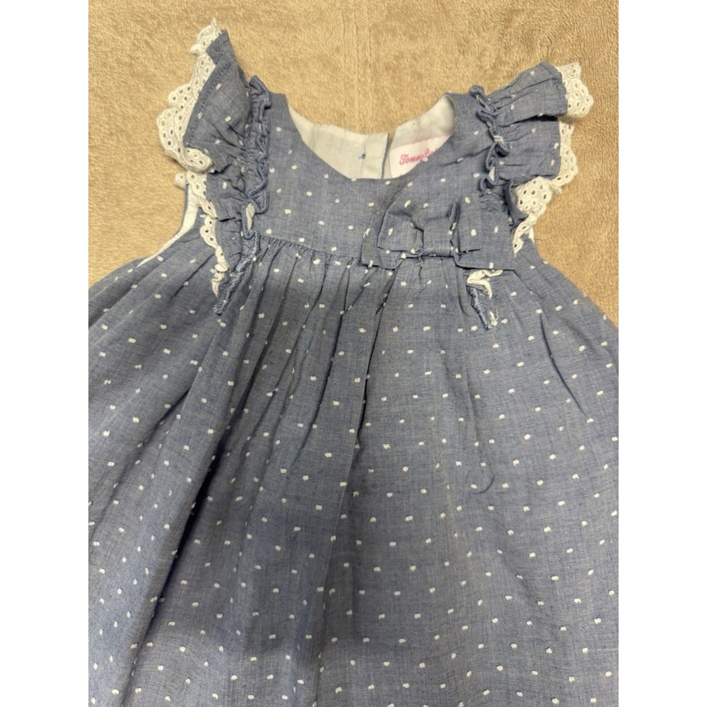 Tommy Bahama Baby Girl Dress Set 12M Floral Lace Tiered Blue Polka Dot Eyelet - Picture 9 of 12